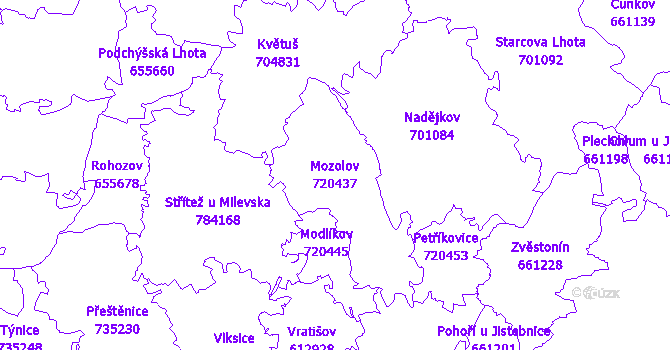 Katastrální mapa Mozolov - přehledová mapa katastrálního území