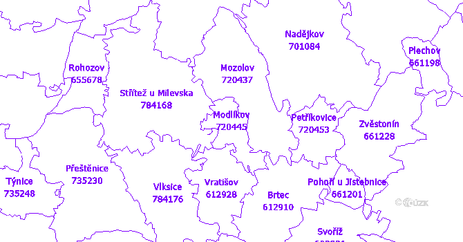 Katastrální mapa Modlíkov - přehledová mapa katastrálního území