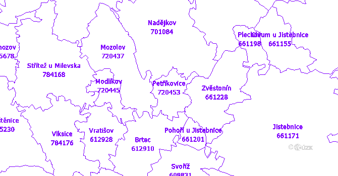 Katastrální mapa Petříkovice - přehledová mapa katastrálního území