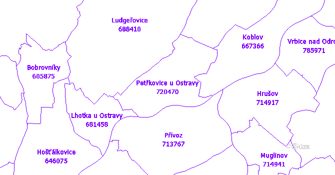 Katastrální mapa Petřkovice u Ostravy - přehledová mapa katastrálního území