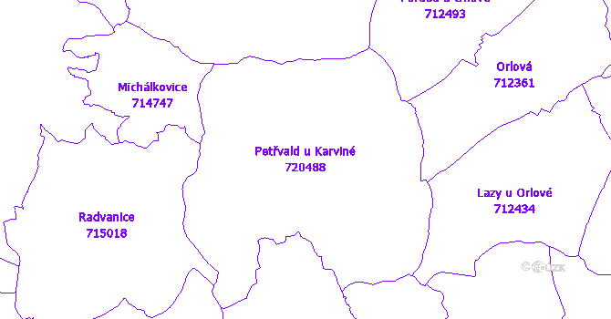 Katastrální mapa Petřvald u Karviné - přehledová mapa katastrálního území