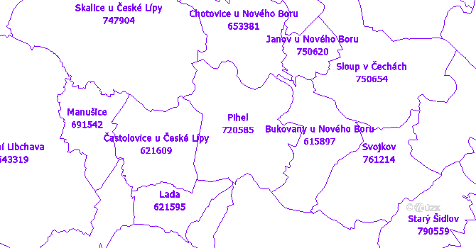 Katastrální mapa Pihel - přehledová mapa katastrálního území