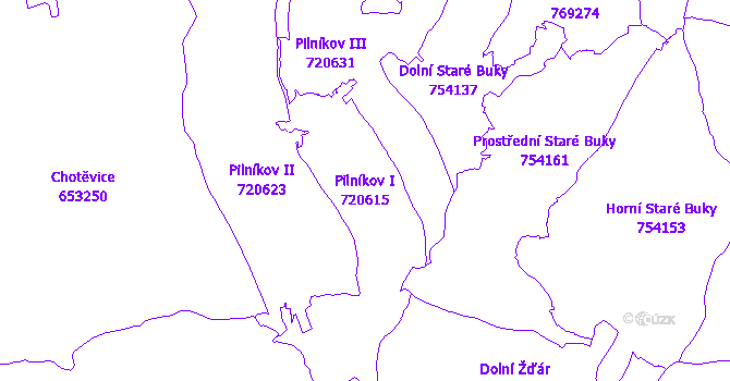 Katastrální mapa Pilníkov I - přehledová mapa katastrálního území