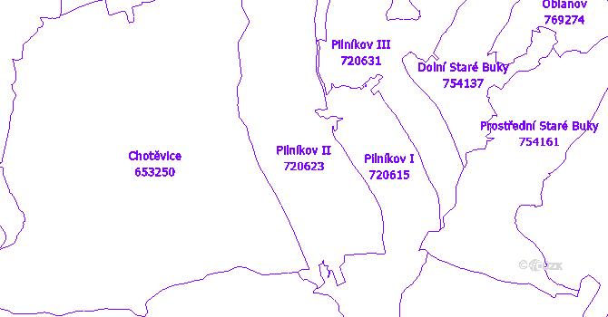 Katastrální mapa Pilníkov II - přehledová mapa katastrálního území