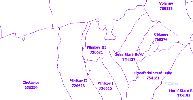 Katastrální mapa Pilníkov III - přehledová mapa katastrálního území
