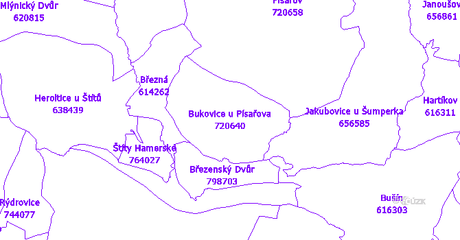 Katastrální mapa Bukovice u Písařova - přehledová mapa katastrálního území