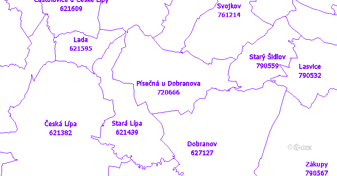 Katastrální mapa Písečná u Dobranova - přehledová mapa katastrálního území