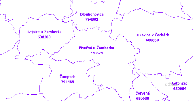 Katastrální mapa Písečná u Žamberka - přehledová mapa katastrálního území