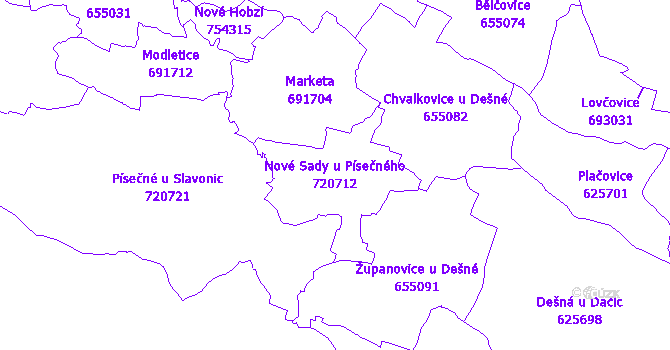 Katastrální mapa Nové Sady u Písečného - přehledová mapa katastrálního území