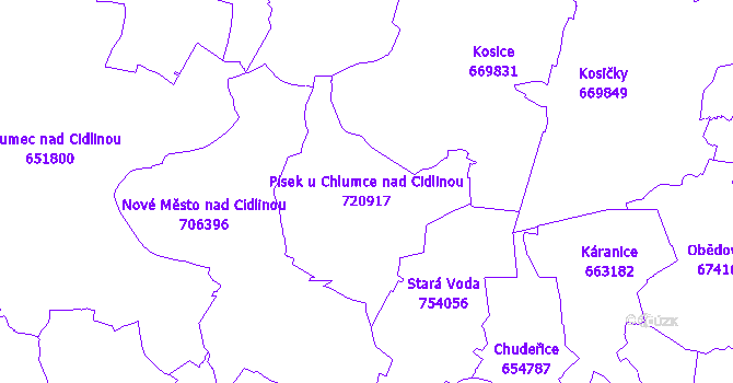 Katastrální mapa Písek u Chlumce nad Cidlinou - přehledová mapa katastrálního území