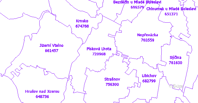 Katastrální mapa Písková Lhota - přehledová mapa katastrálního území