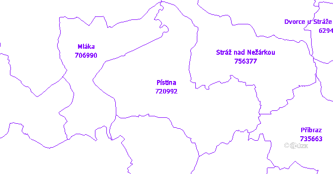 Katastrální mapa Pístina - přehledová mapa katastrálního území