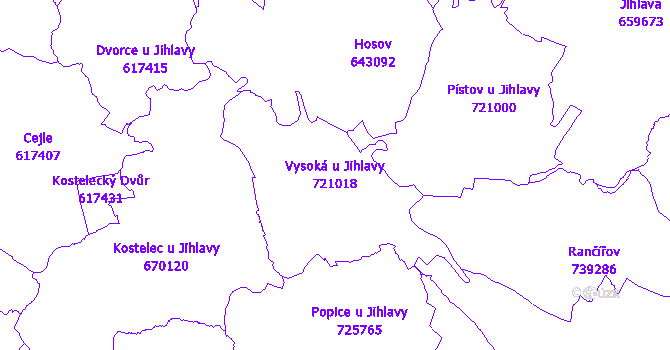 Katastrální mapa Vysoká u Jihlavy - přehledová mapa katastrálního území