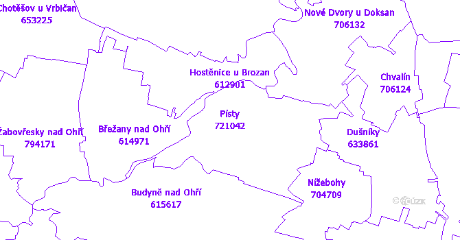 Katastrální mapa Písty - přehledová mapa katastrálního území