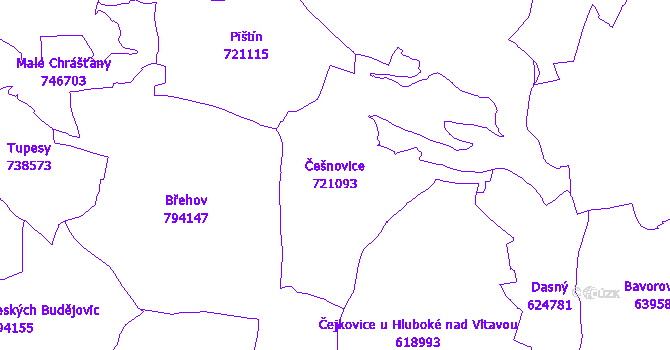 Katastrální mapa Češnovice - přehledová mapa katastrálního území