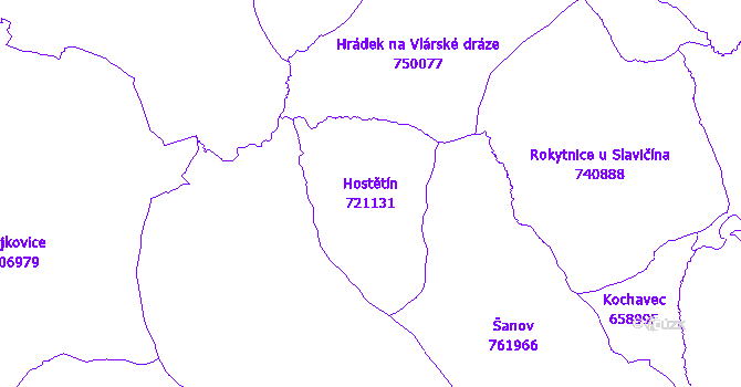 Katastrální mapa Hostětín - přehledová mapa katastrálního území