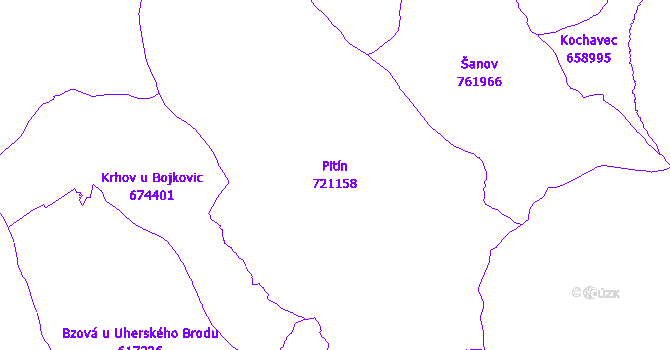 Katastrální mapa Pitín - přehledová mapa katastrálního území