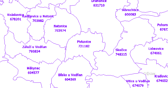 Katastrální mapa Pivkovice - přehledová mapa katastrálního území