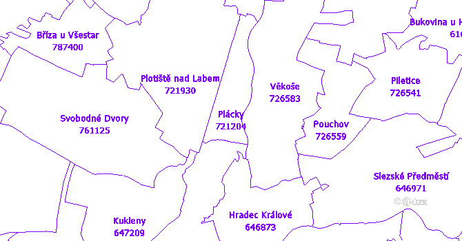 Katastrální mapa Plácky - přehledová mapa katastrálního území