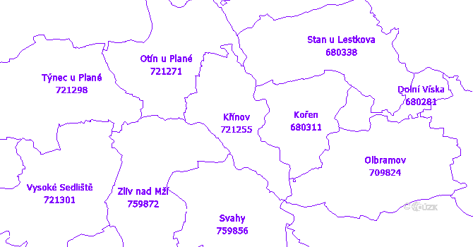 Katastrální mapa Křínov - přehledová mapa katastrálního území