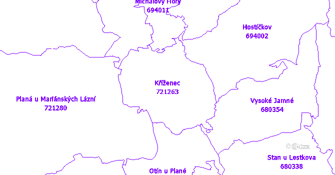 Katastrální mapa Kříženec - přehledová mapa katastrálního území