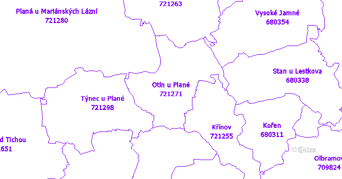 Katastrální mapa Otín u Plané - přehledová mapa katastrálního území