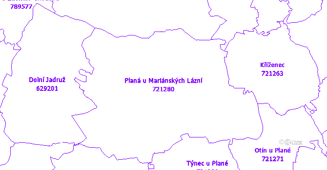 Katastrální mapa Planá u Mariánských Lázní - přehledová mapa katastrálního území