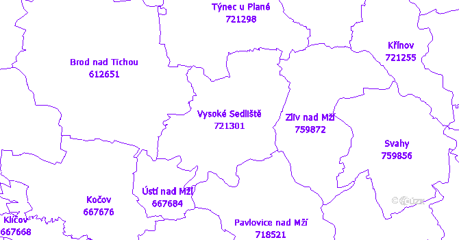 Katastrální mapa Vysoké Sedliště - přehledová mapa katastrálního území