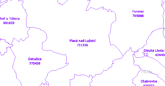Katastrální mapa Planá nad Lužnicí - přehledová mapa katastrálního území