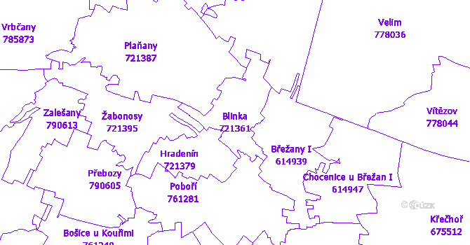 Katastrální mapa Blinka - přehledová mapa katastrálního území
