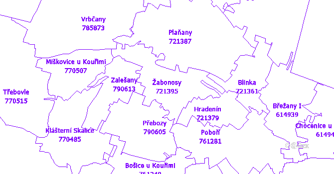 Katastrální mapa Žabonosy - přehledová mapa katastrálního území