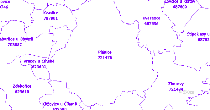 Katastrální mapa Plánice - přehledová mapa katastrálního území