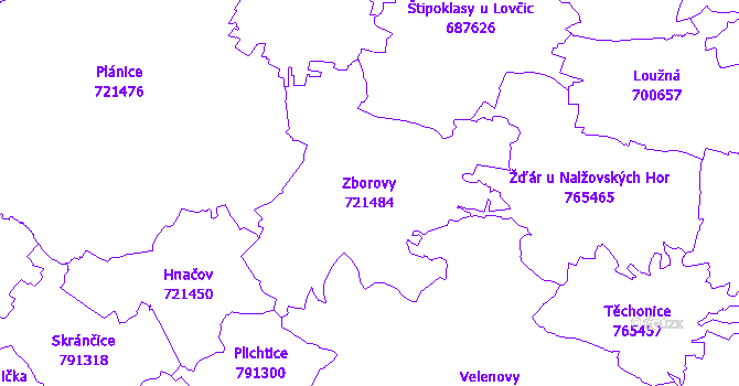 Katastrální mapa Zborovy - přehledová mapa katastrálního území