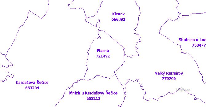 Katastrální mapa Plasná - přehledová mapa katastrálního území