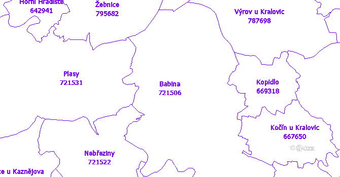 Katastrální mapa Babina - přehledová mapa katastrálního území