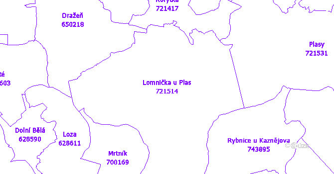 Katastrální mapa Lomnička u Plas - přehledová mapa katastrálního území