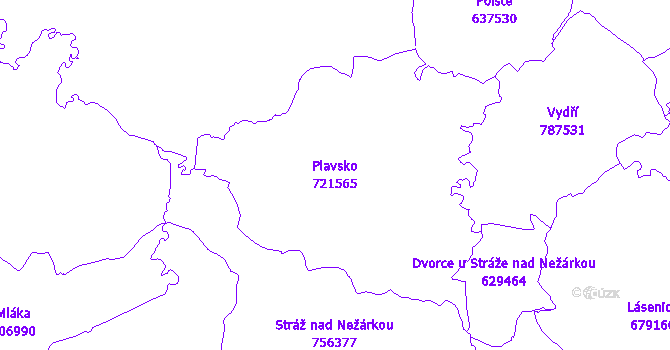 Katastrální mapa Plavsko - přehledová mapa katastrálního území