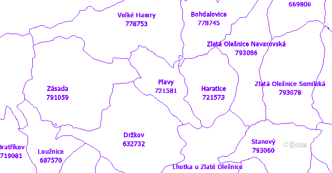 Katastrální mapa Plavy - přehledová mapa katastrálního území