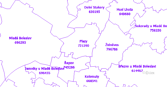 Katastrální mapa Plazy - přehledová mapa katastrálního území