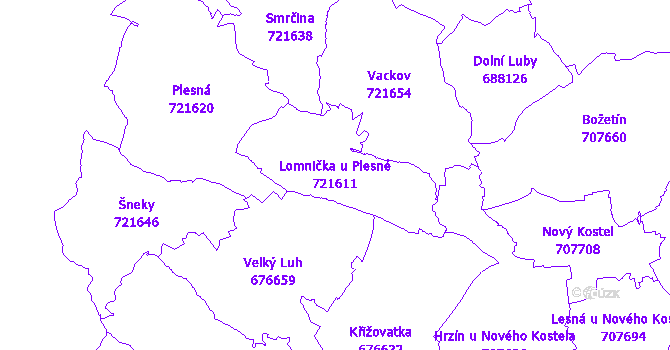 Katastrální mapa Lomnička u Plesné - přehledová mapa katastrálního území