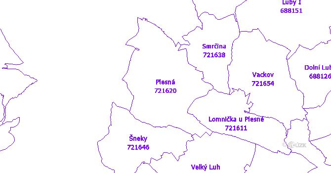 Katastrální mapa Plesná - přehledová mapa katastrálního území