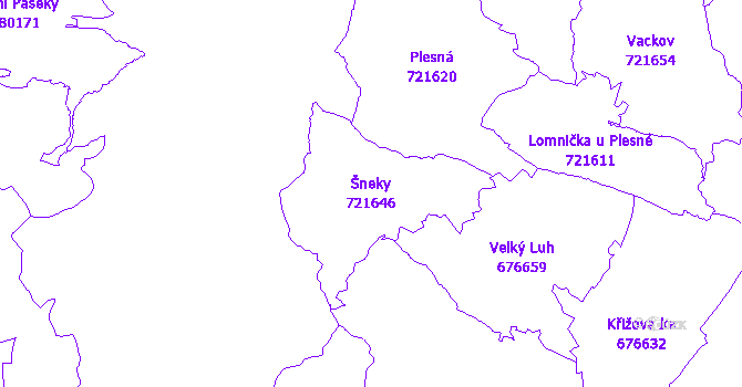 Katastrální mapa Šneky - přehledová mapa katastrálního území