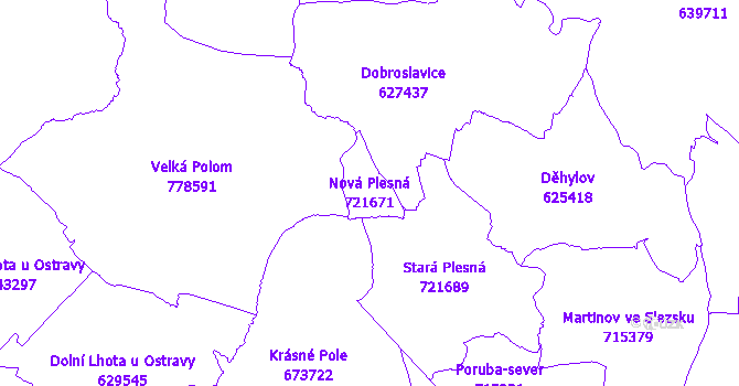 Katastrální mapa Nová Plesná - přehledová mapa katastrálního území