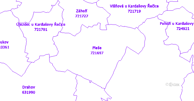 Katastrální mapa Pleše - přehledová mapa katastrálního území
