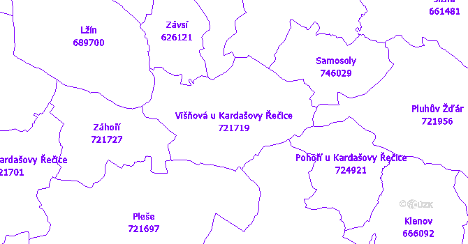 Katastrální mapa Višňová u Kardašovy Řečice - přehledová mapa katastrálního území