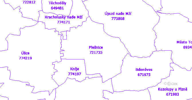 Katastrální mapa Plešnice - přehledová mapa katastrálního území
