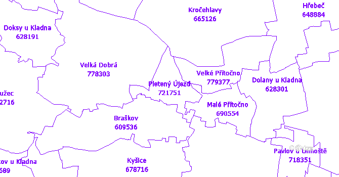 Katastrální mapa Pletený Újezd - přehledová mapa katastrálního území