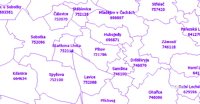 Katastrální mapa Plhov - přehledová mapa katastrálního území