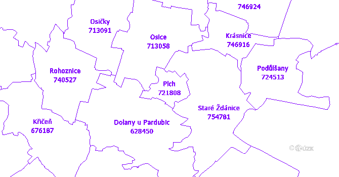 Katastrální mapa Plch - přehledová mapa katastrálního území