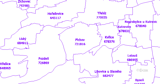 Katastrální mapa Plchov - přehledová mapa katastrálního území